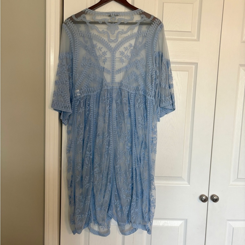 Baby Blue Lace Duster/Kimono/Swimsuit Cover Up
